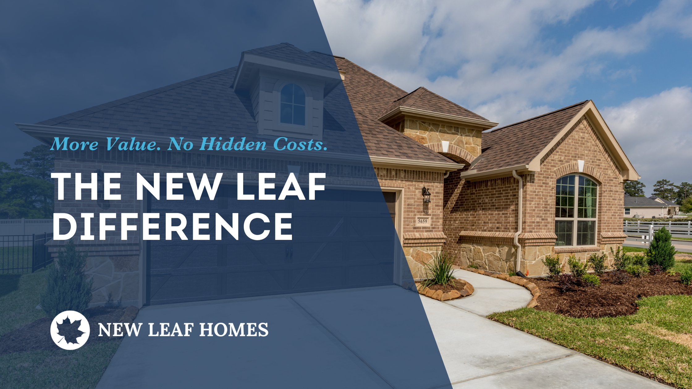 Front view of a New Leaf home with included landscaping