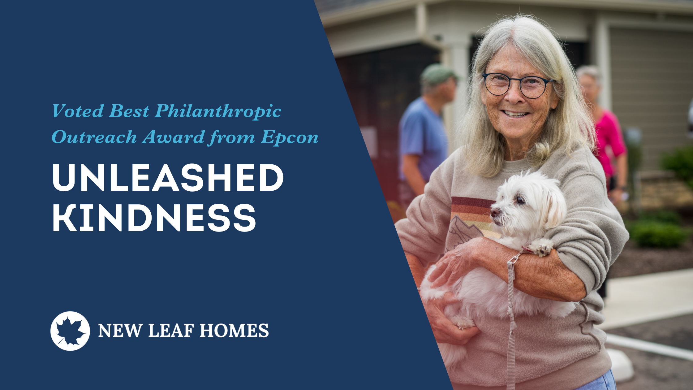 A smiling resident of The Retreat at Rosemont holding her puppy at the Unleashed Event.